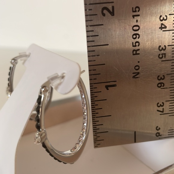 Chrystina Genuine Crystal Earrings Hoop Black Silver Sparkly NIB - Picture 6 of 6